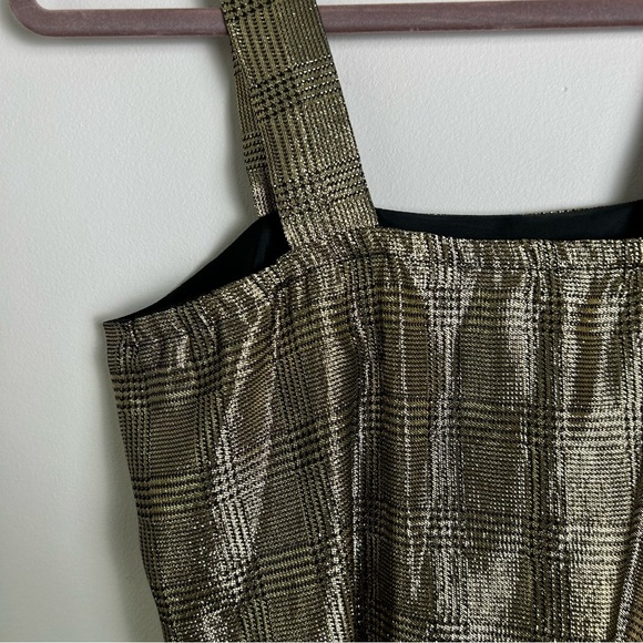 Vintage Gold Black Metallic Plaid Silk Cami Top - Picture 4 of 5